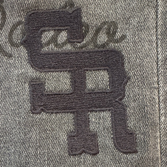 Men's Black Jean Shorts with Embroidered Text - Picture 6 of 8